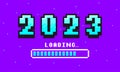 2023 pixel art banner for New Year. 2023 numbers in 8-bit retro games style and loading bar. Pixelated happy New Year